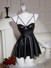1pc Women's Party Style Backless PU Dress, Solid Color Knit Fabric Lash Set with 5.0% Elastane, Adult Polyester Outfit, Doll Style