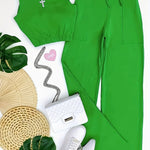 Solid Color Casual Pantsuits, Crew Neck Sleeveless Tank Top & Drawstring Elastic Waist Pants Outfits, Women's Clothing