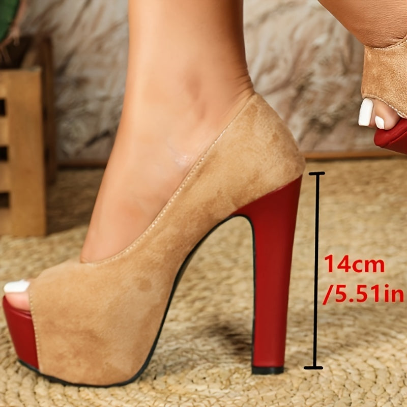 Sexy Flannel Pumps with Block Heel, Plain Toe Design, Rubber Sole, and Man-Made Inners, Ultra High Heel Dress Shoes for All Seasons