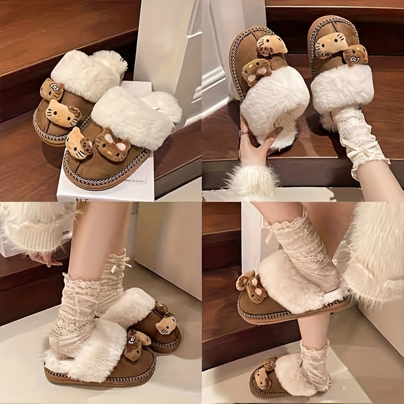 1pc Sanrio Hello Kitty Closed Toe Slippers, Women's Fashion Slip-on Kitty Cat Plush Slippers with Faux Plush Interior And Rubber Bottom, Cute And Warm Non-slip House Shoes, Birthday Gifts And Festival Gifts for Mom Or Girlfri