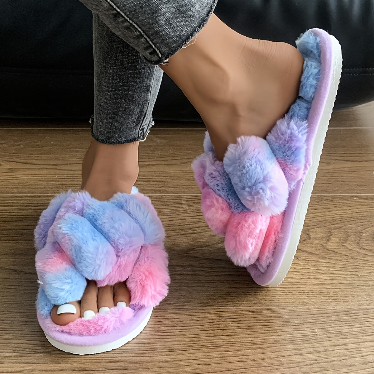 Cozy Plush Women’s Slippers - Soft, Warm, and Comfortable Indoor/Outdoor Shoes with Fluffy -Colored Design, Perfect for Home or Travel, Available in 5 Stylish Colors, Casual Wear | Stylish Slipon Shoes | Durable EVA Sole, L