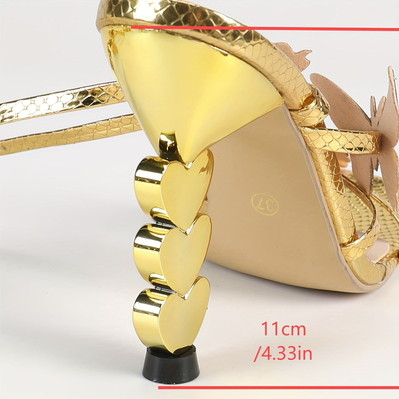 Women's Metallic Golden Ankle Wrap High Heel Sandals with Butterfly & Bow Accents, Heart-Shaped Heel for Evening Parties/Wedding Prom Dress Shoes