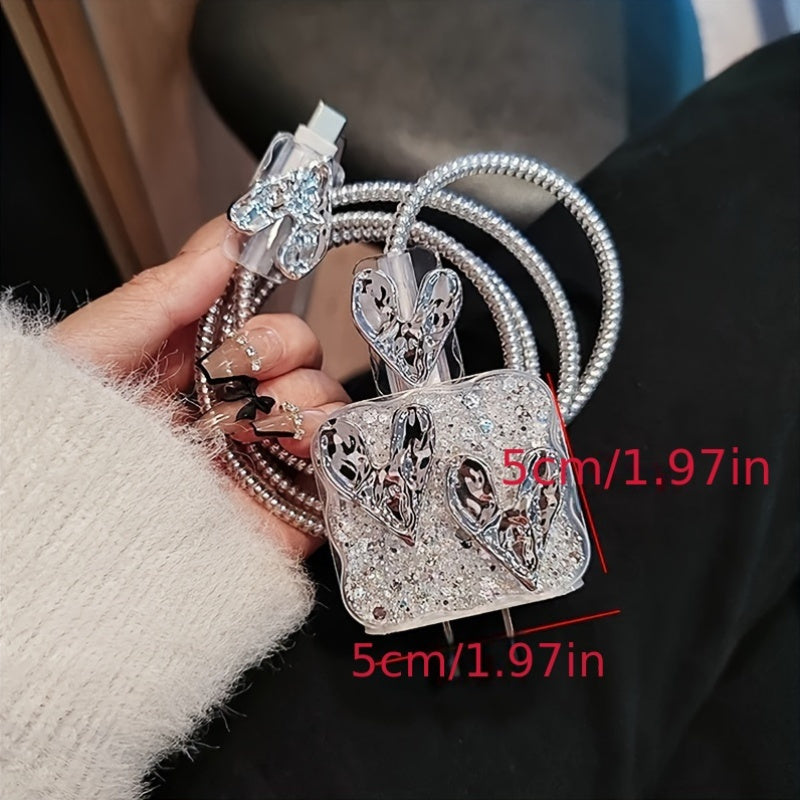 Luxury Glitter Love Heart Charger Case Compatible with iPhone 11/12/13/14/15 Pro Max, 18W-20W, Durable TPU Protective Cover, Fashionable Gift for Girlfriend
