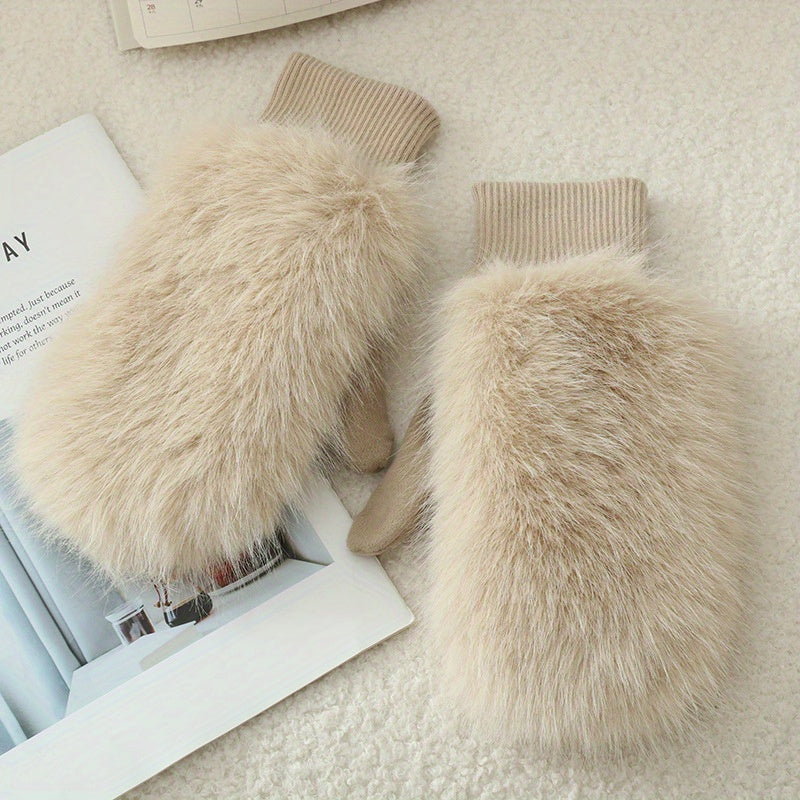 Thick, Windproof, And Cute Winter Warm Fuzzy Gloves for Cycling.