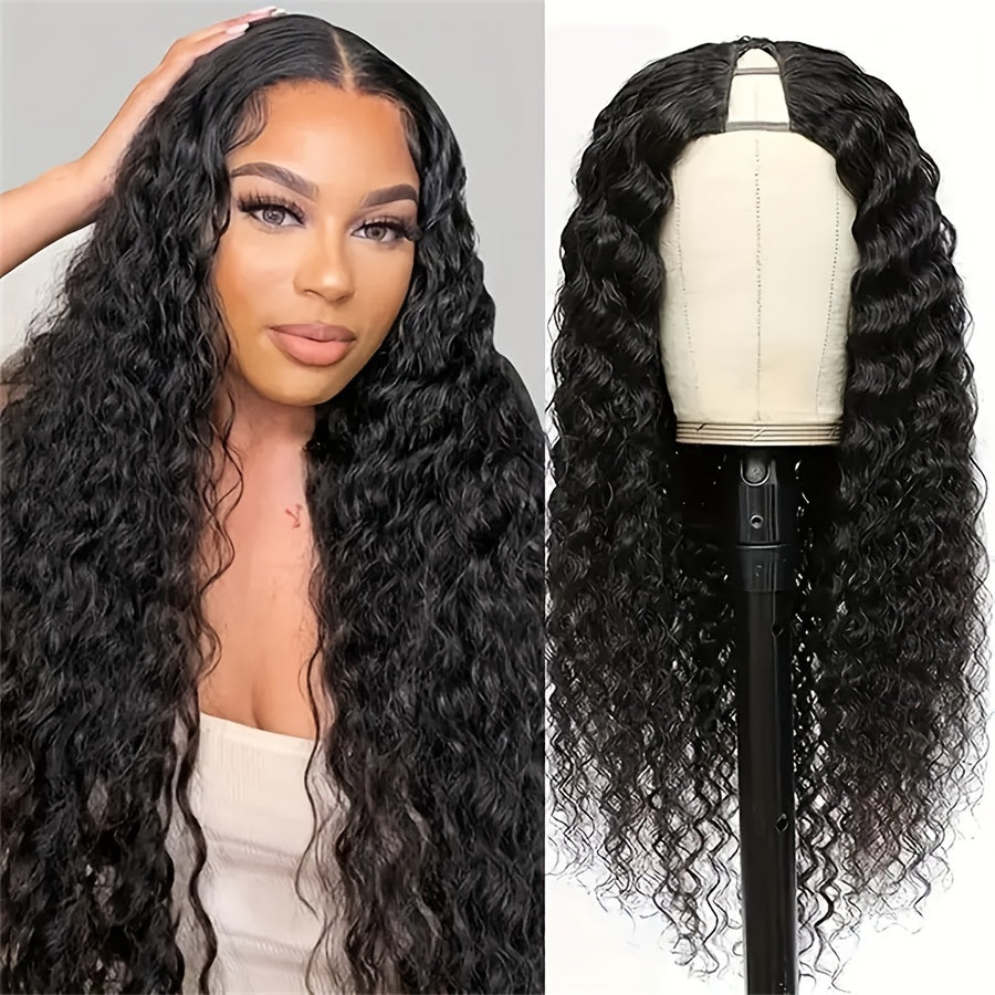 200 Density Curly V Part Human Hair Wigs For Brazilian Women V Shape Glueless Human Hair V Part Wig 100% Human Hair Curly Natural Color