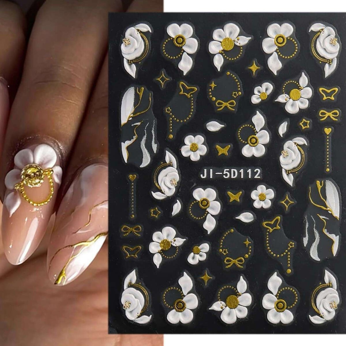 3 Sheets of Vibrant 5D Embossed Floral Nail Art Stickers - Reusable, Self-Adhesive, and Durable with Pink, Purple, and White Chain Butterfly and Spring Flower Designs - Perfect for Nail Decoration, DIY Projects, and Fashionab