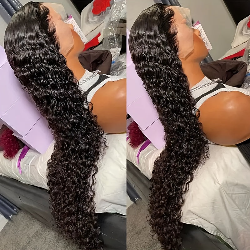 40" Brazilian Virgin Human Hair Wig - 250% Density Kinky Curly Wave 13x4 HD Transparent Lace Frontal with Pre-Plucked Bleached Knots & Baby Hair, 100% Remy Hair for (Natural Color), Long Hair Wig, Styling Versatility, Texture