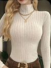 Women'S Elegant High Neck Slimming Top, Polyester 67% Viscose 29% Elastane 4%, Solid Color Knit Fabric, Regular Length, Fall/Winter Season