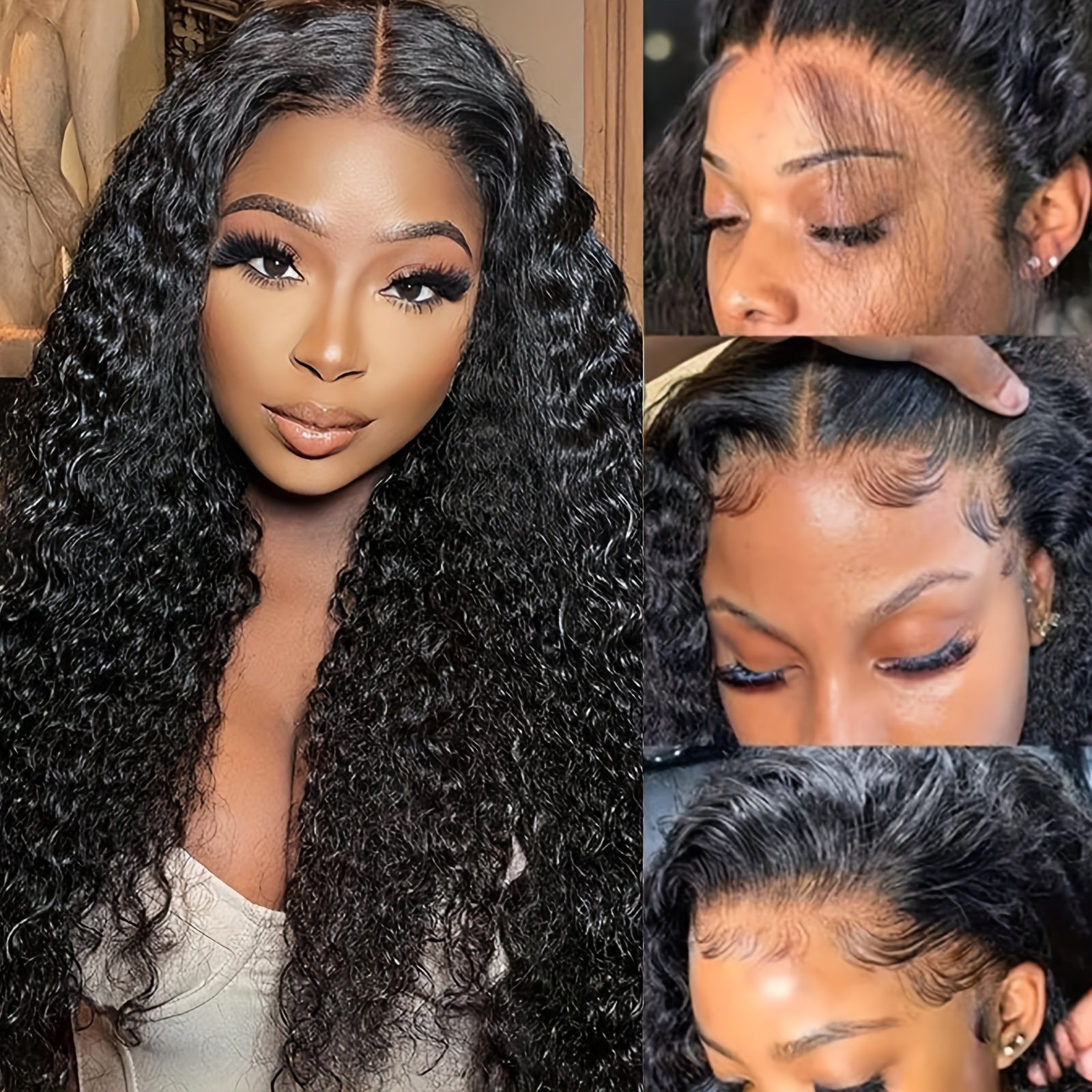 180% Density Deep Wave Lace Front Wig - 13x6 HD Transparent Lace Frontal Wig with Pre-Plucked Baby Hair, Natural Color, Glueless Human Hair Wig for Women, Elegant Deep Curly Style, Suitable for All Light Beige Tones, Everyday
