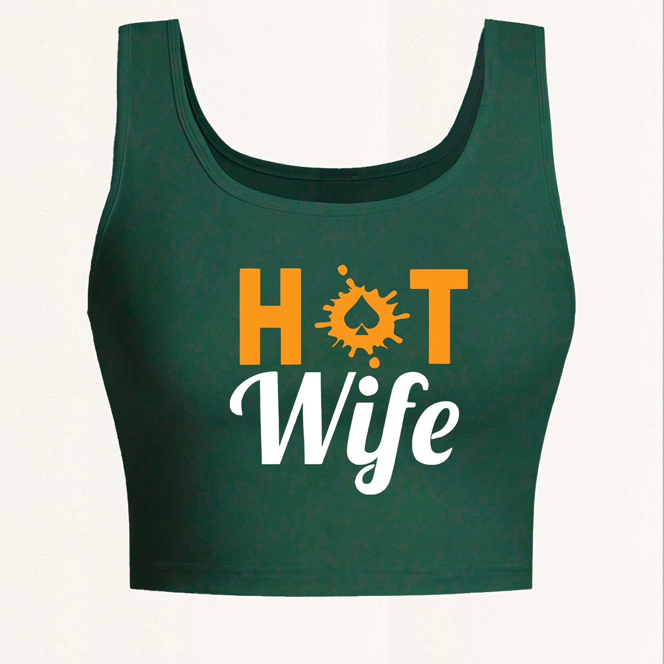 Women's "Hot Wife" Graphic Print Sleeveless Tank Top - Vibrant Red with Yellow Splash Design, Seamless Round Neck, Lightweight Breathable Fabric for Yoga & Casual Wear, Machine Washable Spring Summer Fall Top, Ladies Tank Top