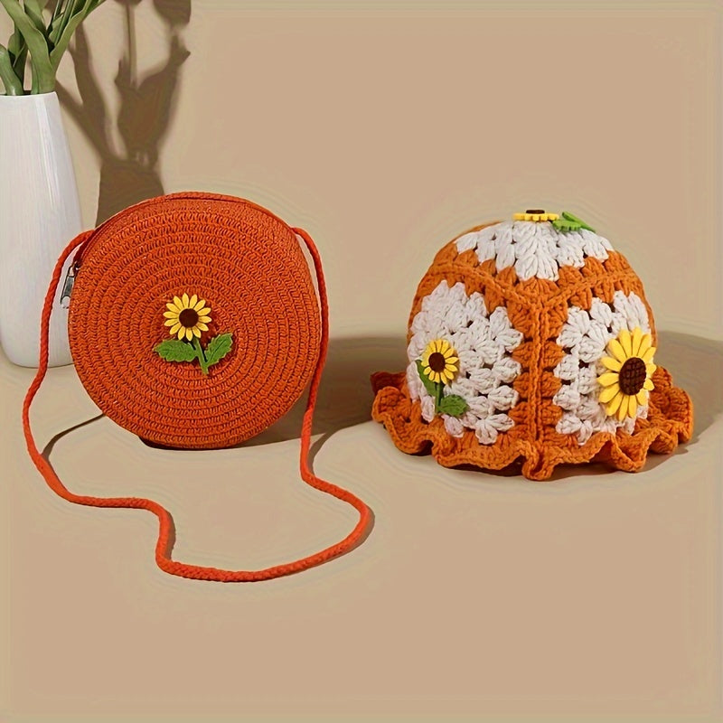 Women's Bucket Hat & Matching Bag Set - Knitted Polyester, Stretch Fit, Packable Design | Perfect for Christmas, Cozy Knit, Hand Wash