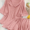 Spring/Summer Women'S Casual Set: Short-Sleeved Hoodie Top with Ribbed Hem And Elasticated Shorts