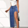 2025 Spring and Summer New Washed Solid Color High Split Half-body Denim Skirt