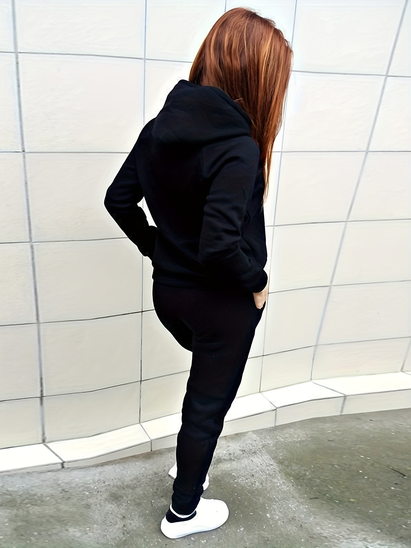 Ladies Fashion Casual 2pcs Red Hoodie, Slim-fit Hoodie, Long Sleeves, With Front Pocket And Adjustable Drawstring Pants, Solid Color Casual Spring/Fall Dress, Los Angeles Style, Gift For Girlfriend