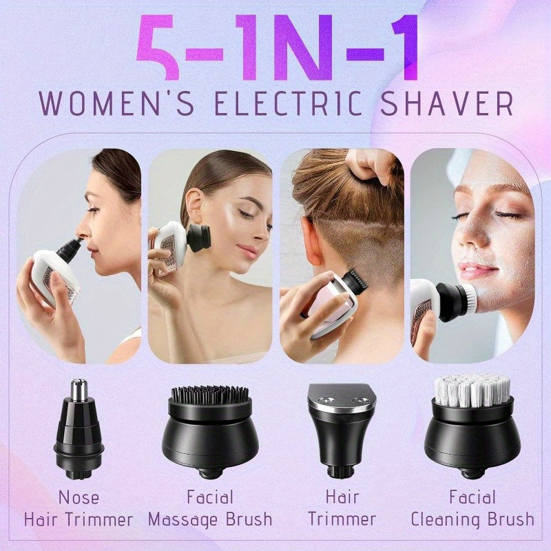 5-In-1 Cordless Electric Shaver for Sensitive Skin, Hair Remover for Women'S Legs, Bikinis And Face, Wet And Dry Shaver And Trimmer.