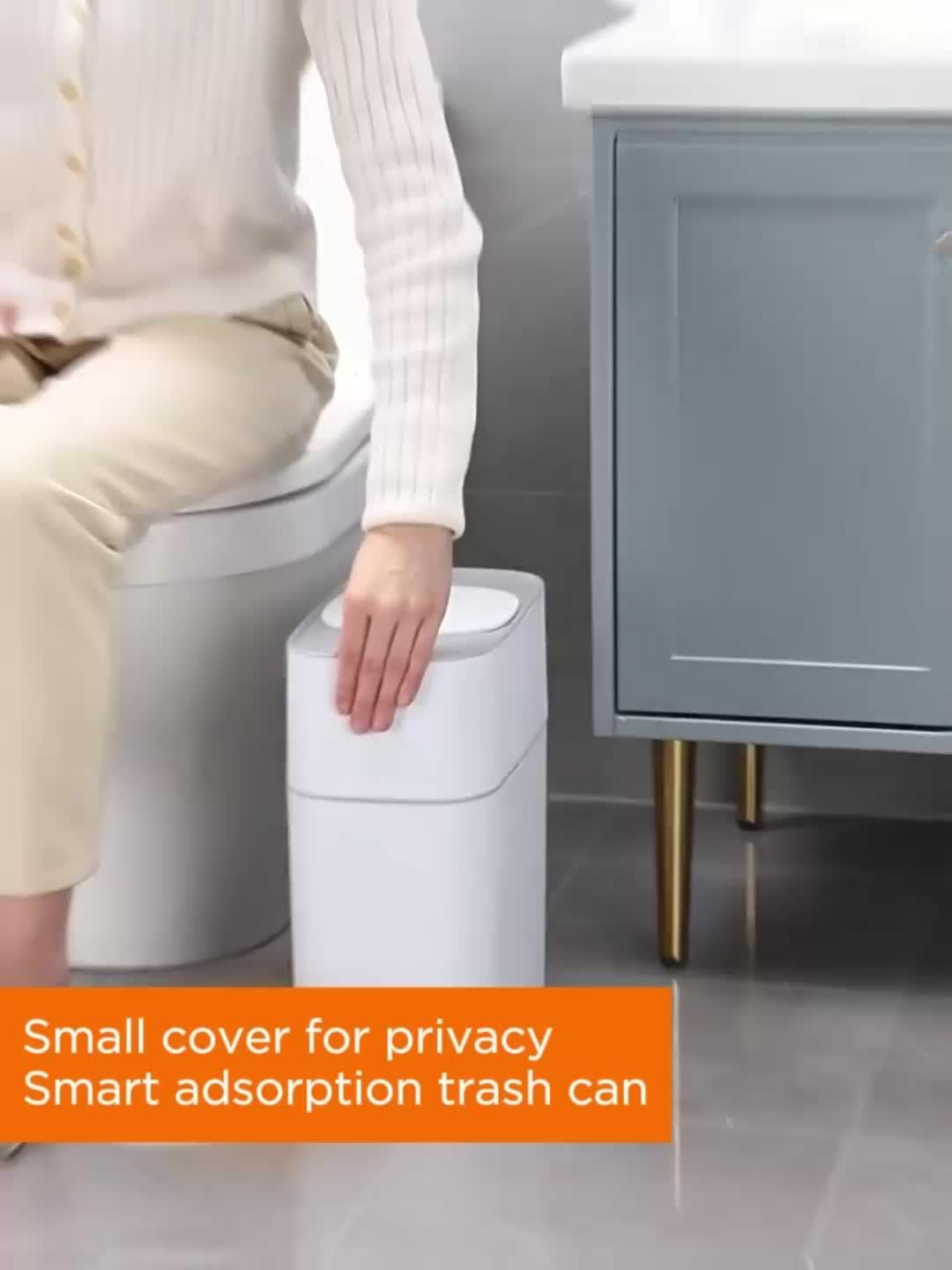 Bathroom Smart Touchless Trash Can - 4 Gallon Automatic Motion Sensor Rubbish Can with Lid Electric Narrow Small Garbage Bin for Kitchen, Office, Living Room, Toilet, Bedroom, RV