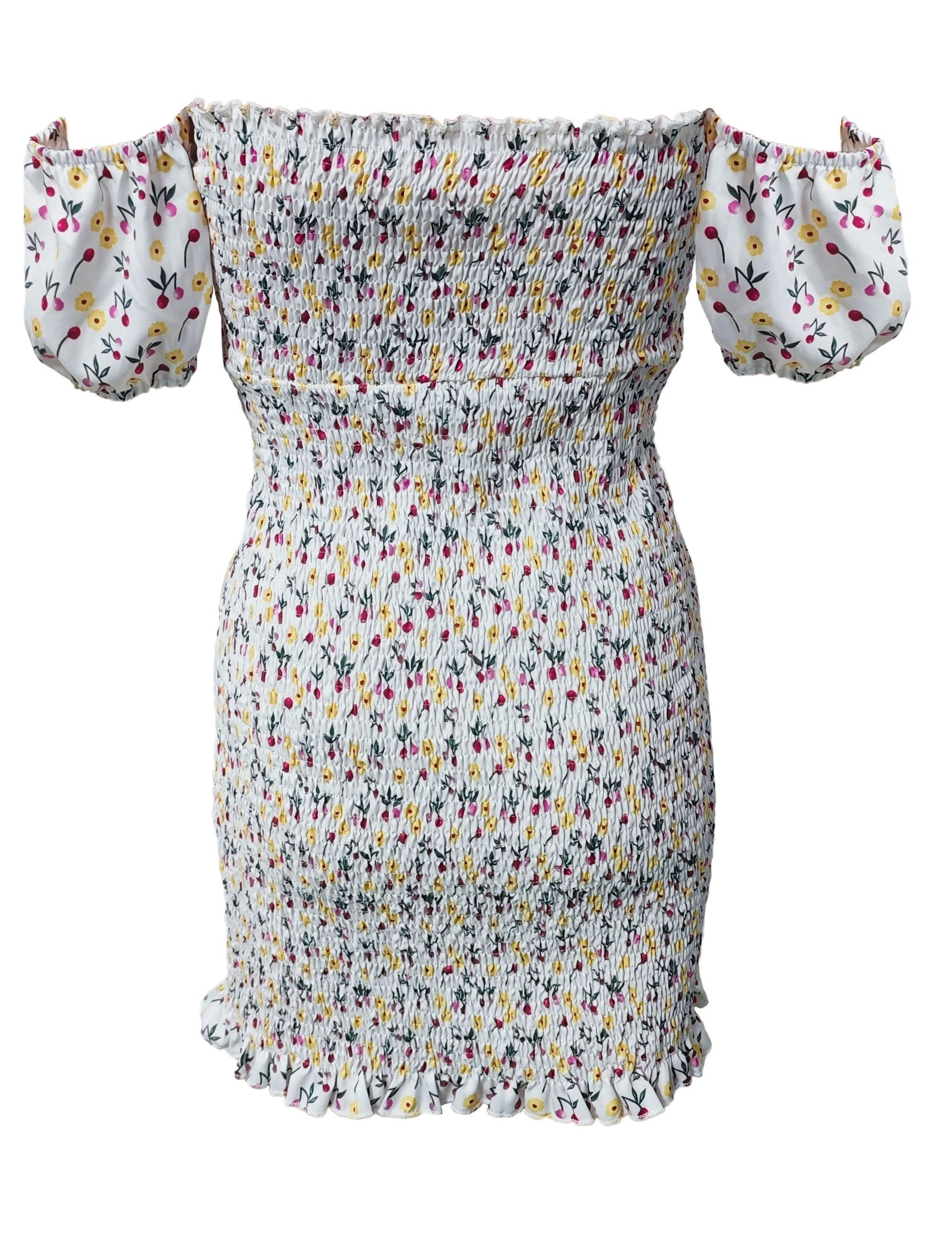 Allover Print Tie Shoulder Dress, Elegant Short Sleeve Bodycon Dress for Spring & Summer, Women's Clothing
