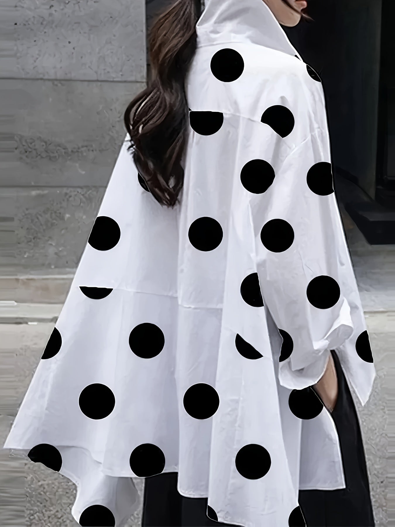 Polka Dot Print Button Front Blouse, Casual Long Sleeve Polo Collar Blouse For Spring & Summer, Women's Clothing