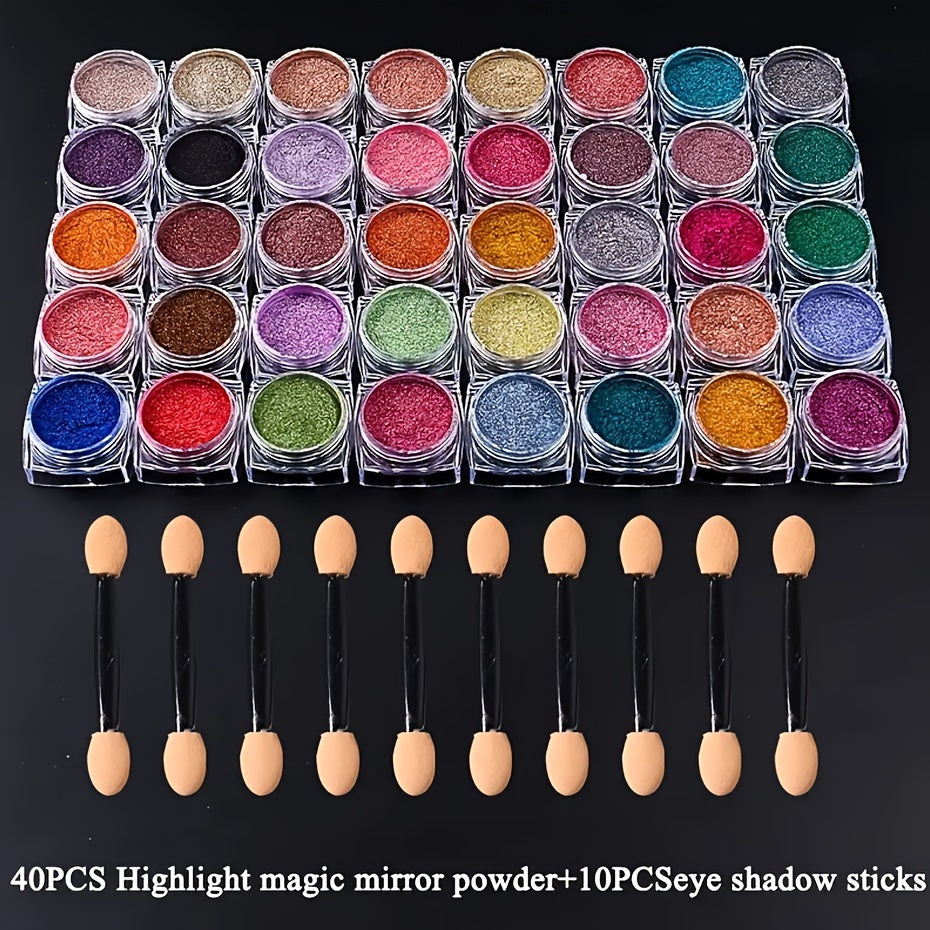 40 Colors Metallic Chrome Nail Powder Pigment Y2K Mirror Effect Rubbing On Dust UV Gel Polish DIY Flakes Manicure Accessories