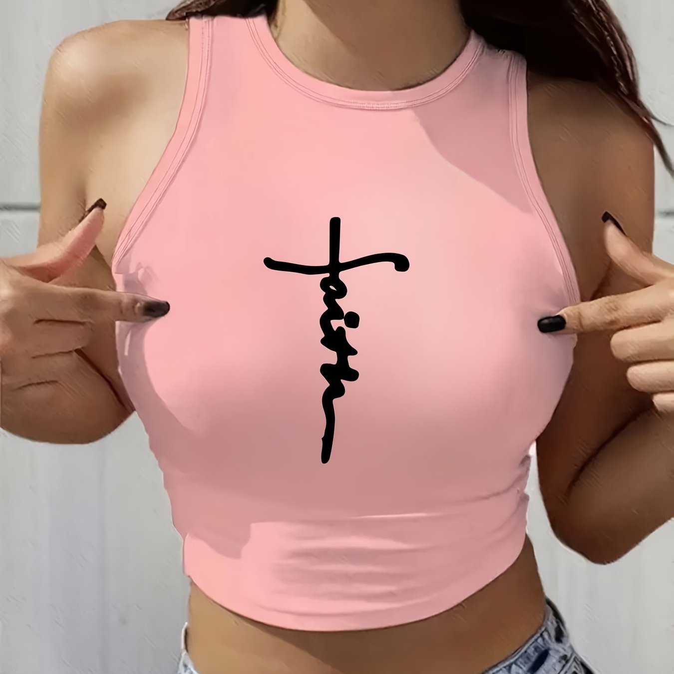Women'S Y2K Fashion Letter Print, Round Neck Short Sleeve Cropped Tank Top, Trendy Spring And Summer Seasonal Artistic Women'S Festival Party Wear, Popular Cute Loose Dopamine Youthful Style.