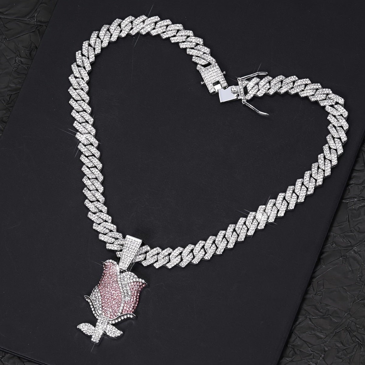 Elegant Sexy Rose Pendant Necklace with Synthetic Stones - Zinc Alloy & Rhinestones, No Plating - Ideal for Daily Wear & Gifting, Perfect for Christmas - All Seasons Compatible