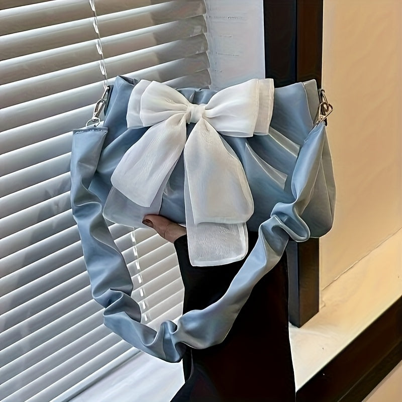 Four One Chic Sweet Style Bowknot Shoulder Bag, Solid Color Messenger Handbag with Magnetic Closure and Polyester Lining
