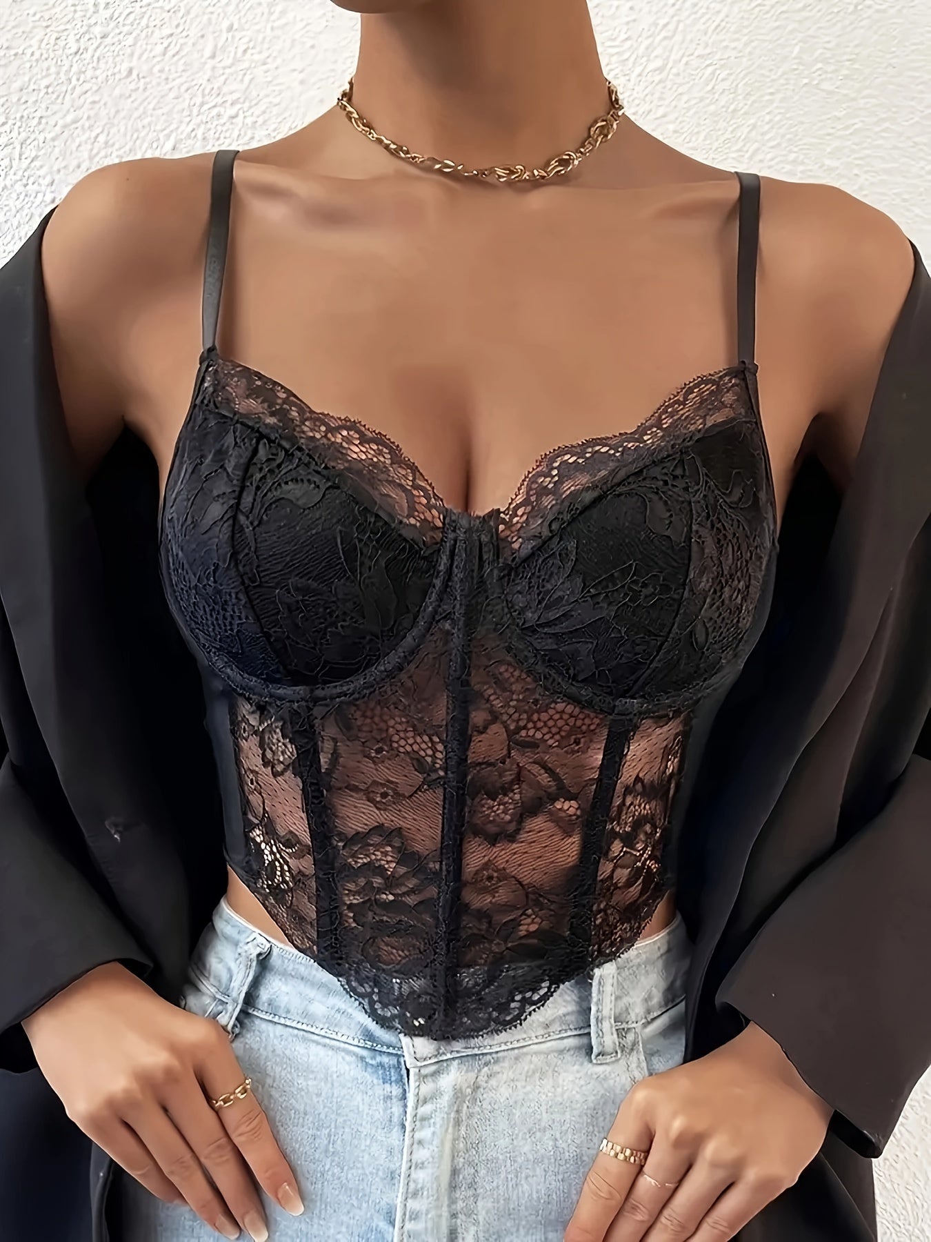 Lace Corset Crop Top - Backless, Sheer Floral Print, Diamond Fishbone Detail, Sexy Camisole for Women - Perfect for Date Night, Party, Clubbing, and Summer Outings