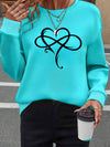 Elegant Crew Neck Sweatshirt for Women with Creative Heart Design - 100% Polyester Knit Fabric, Long Sleeve Pullover for All Seasons