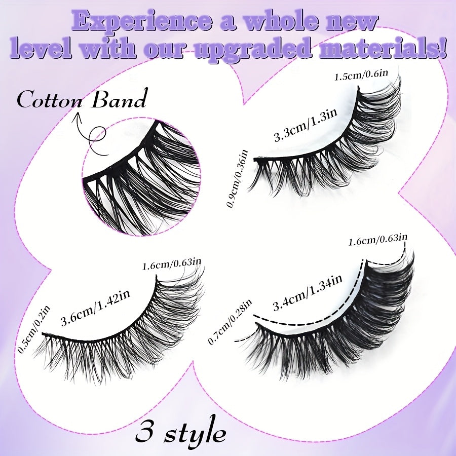 24 Pairs Of Eyelashes 3 Different Types Natural False Eyelashes Faux Mink Eyelashes Fluffy False Eyelashes Volume False Eyelashes Cat Eye Look Dramatic Eyelashes Strip Eyelash Kitty Valentine'S Day Girls Must Have Makeup
