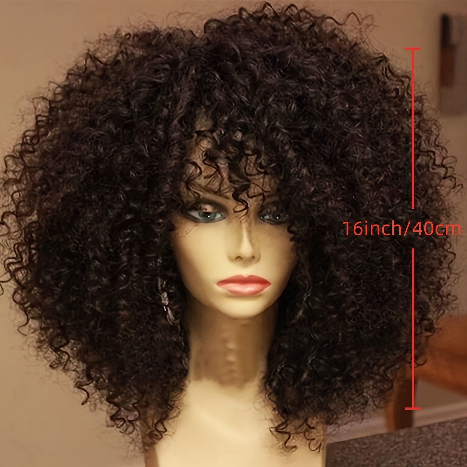 Curly Afro Wig With Bangs Short Kinky Curly Wig For Women Synthetic Black Curly Wigs Shoulder Length Glueless Afro Wig