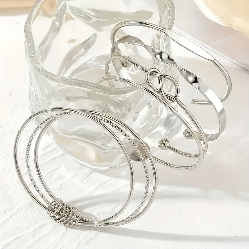 5pcs/Set Bracelets Set Minimalist Geometric Circular Knot Opening Bracelet Set, Knot Design - An Excellent Choice for Mother's Day, Valentine's Day, Wedding Anniversary, Birthday Gifts