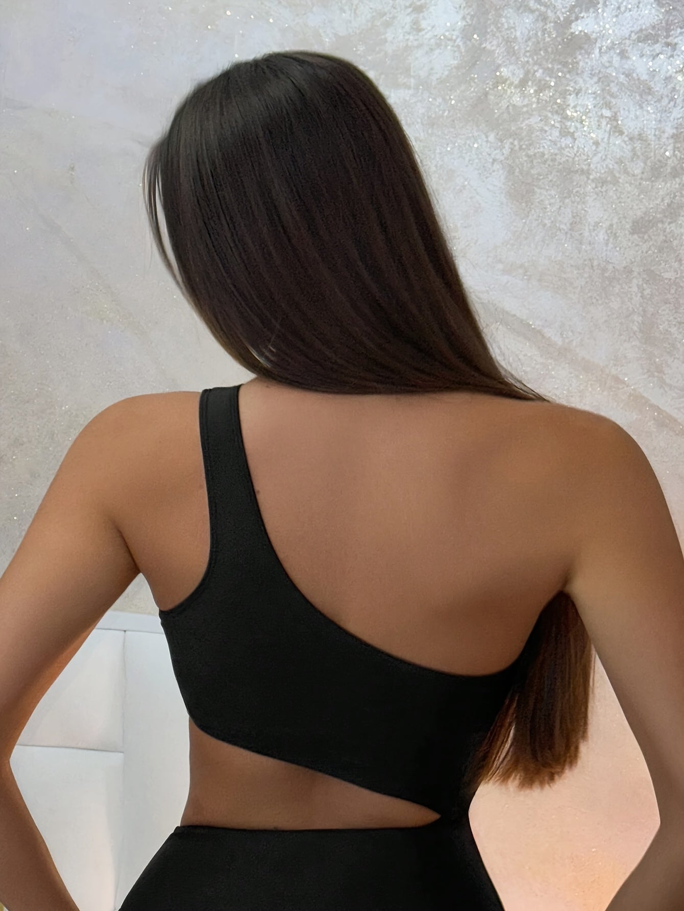 One-Piece Cut-Out High-Waisted Swimsuit - Monochrome Black and White Bikini - Elegant Style - For Women - Perfect for Beachwear & Poolside Fashion - Ideal Gift for Summer