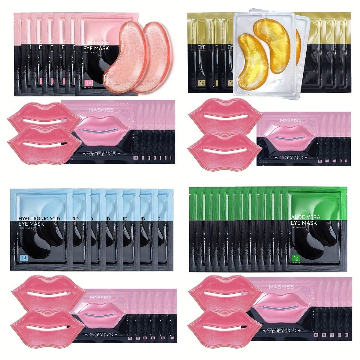 50pcs Lip And Eye Mask Set - Enriched With Caffeine, Collagen, Aloe Vera And Nourishing Moisturizing Ingredients, Gentle Formula, Nourishes Skin, Unisex, Travel Essential, Hypoallergenic, Mother'S Day Gifts For All Skin Types