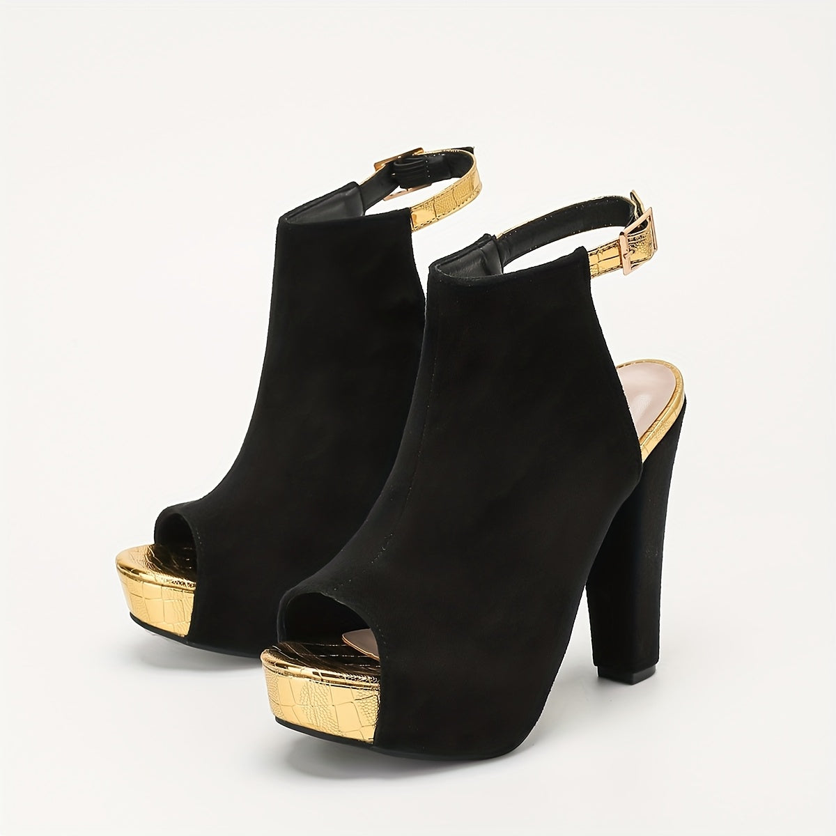 Elegant Black High Heels for Women - Sexy Chunky Heel Sandals with Open Toe, Flannel Upper & TPR Sole, Ankle Strap, Perfect for Summer Fashion