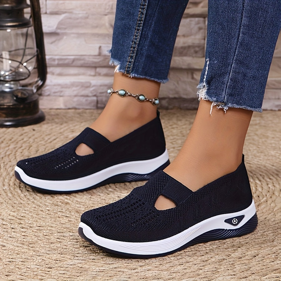 Women'S Breathable Knit Sneakers - Slip-On Low Top Sneakers with Plain Toe, Lightweight PVC Sole, and Comfortable Fabric Upper for All-Day Wear (Green, Blue, Black, Purple, Pink), Casual Footwear | Minimalist Design | Breatha