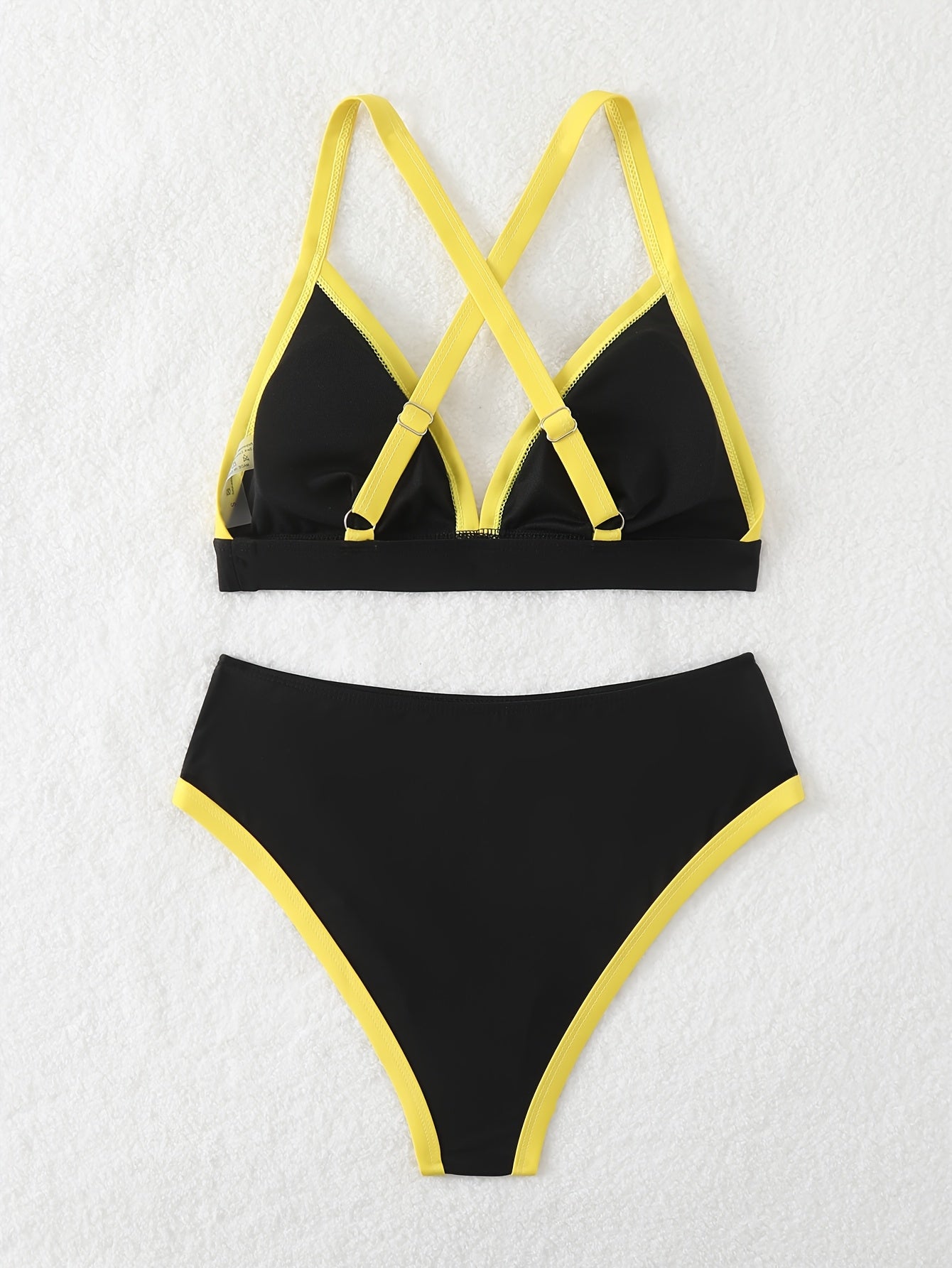 ZAFUL Women'S Casual Chic Color Blocked Geometric Stitching, Backless Cross Tie Sexy Bikini Set