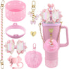 8pcs Bling Silicone Accessories for 30oz 40oz Tumbler Cup, Including Silicone Bow Straw Topper Cover, Protective Silicone Boot, Leather Water Bottles Handle Strap