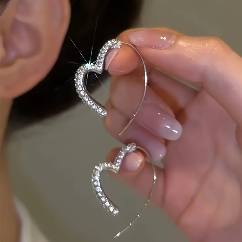 2pcs/set Hollow Heart Earrings with Crystal Inlay, Costume Accessories for Women, Valentine's Day Decoration Gifts