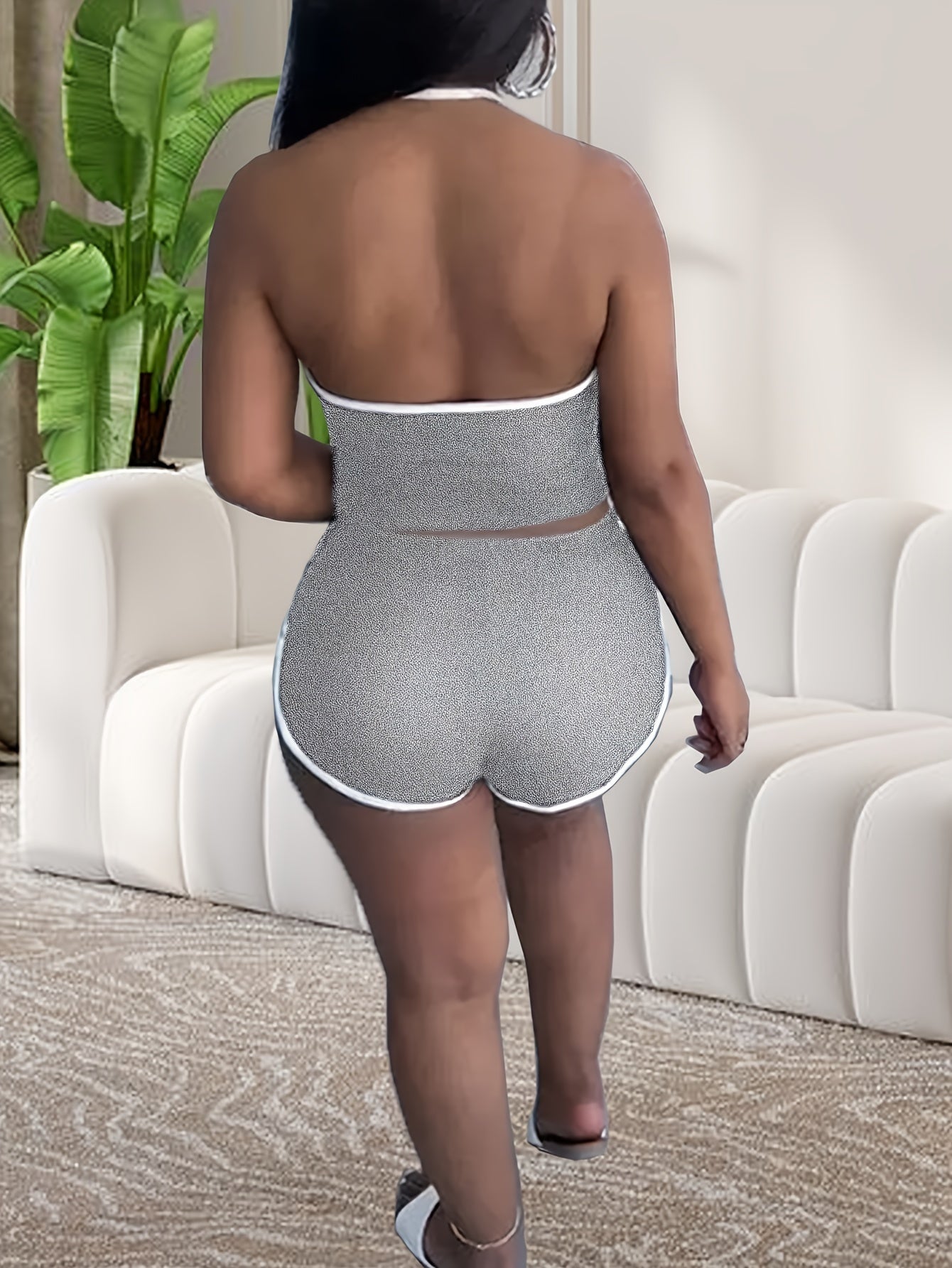 Sexy Solid Binding Lounge Set, Halter Neck Backless Crop Cami Top & Elastic Shorts - Women's Loungewear & Sleepwear - For Women - Perfect for Relaxing at Home - Ideal Gift for Her