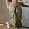 1pc Women'S Casual Cargo Pants, Polyester, Solid Color, All-Season Tapered Leg Workwear, 140g/m² Woven Fabric with 3D Pockets