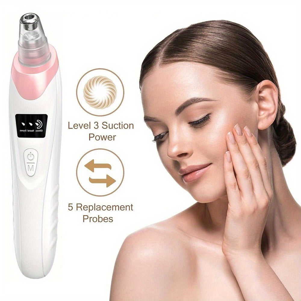 Blackhead Remover, USB Rechargeable Facial Skin Cleansing Beauty Device, with 5 Replacement Heads, Skin Care Tool Kit Gift for Mom on Mother'S Day