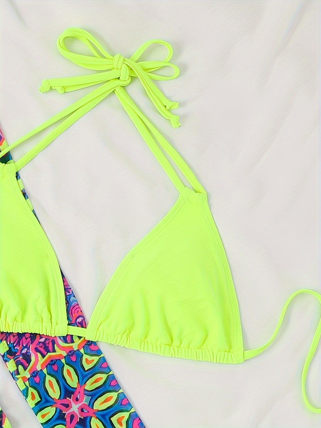 4-Piece Bikini Swimsuit Set - Vibrant Allover Print, Chic Halter Neck, Adjustable Tie Back, Flattering Backless High-Cut, Long Sleeves, Detachable Cover Up Shrug, and Flowy Skirt - Womens Swimwear & Clothing Essentials
