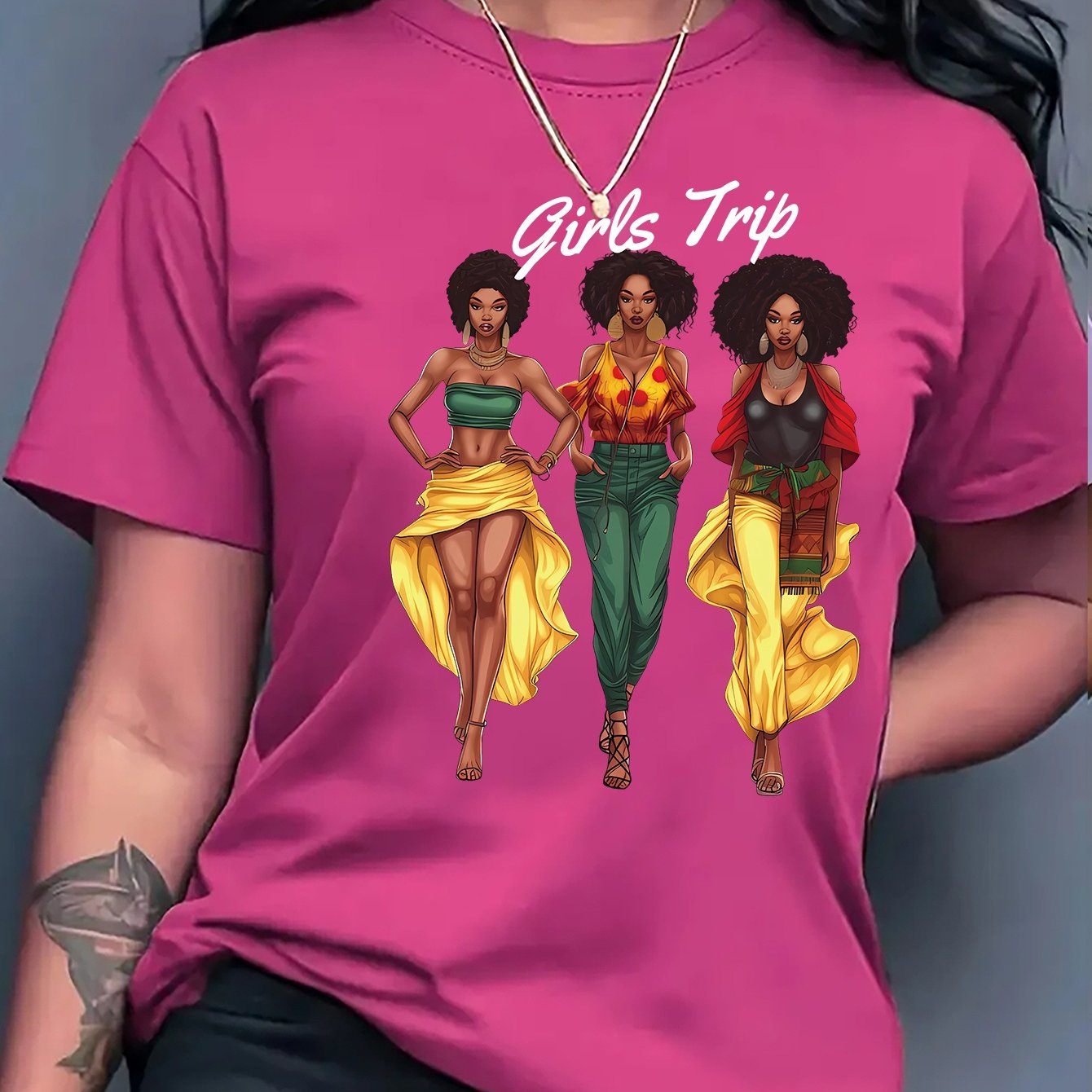 Women'S " Trip" Graphic T-Shirt - Casual Red Crew Neck Short Sleeve Top with Vibrant Floral Design, Perfect for Spring & Summer, Casual Wear|Vibrant Print|Comfortable Fit