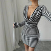 Elegant Striped Boat-neck Gugufeng-style Dress