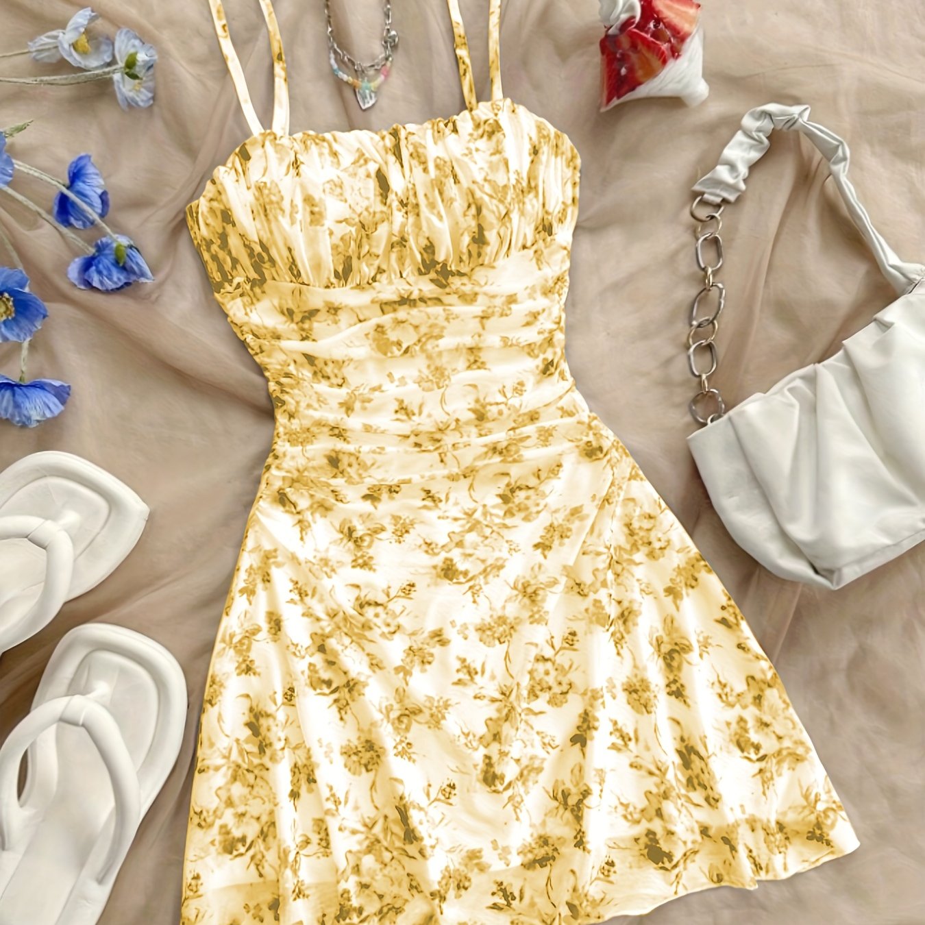 Women's New Floral Print Halter Dress Fashionable Elegant Suitable for All Seasons