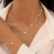 3pcs Simple Heart Imitation Pearl Necklace Bracelet Jewelry Set, Suitable for Women'S Dating, Holiday Gifts, Daily Matching