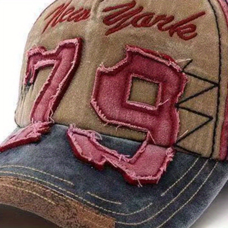 [Fashionable Cap] 1pc Fashionable Adjustable Peaked Cap | Number 79 Embroidered Color Matching Sun Protection Baseball Cap, Old Personalized Lightweight Sun Hat | Outdoor Leisure Hat for Men and Women
