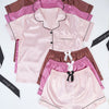 3-Piece Women's Satin Pajama Sets – Short Sleeve Lapel Top & Elastic Waist Shorts, Soft Loungewear Sleepwear Set