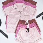 3-Piece Women's Satin Pajama Sets – Short Sleeve Lapel Top & Elastic Waist Shorts, Soft Loungewear Sleepwear Set