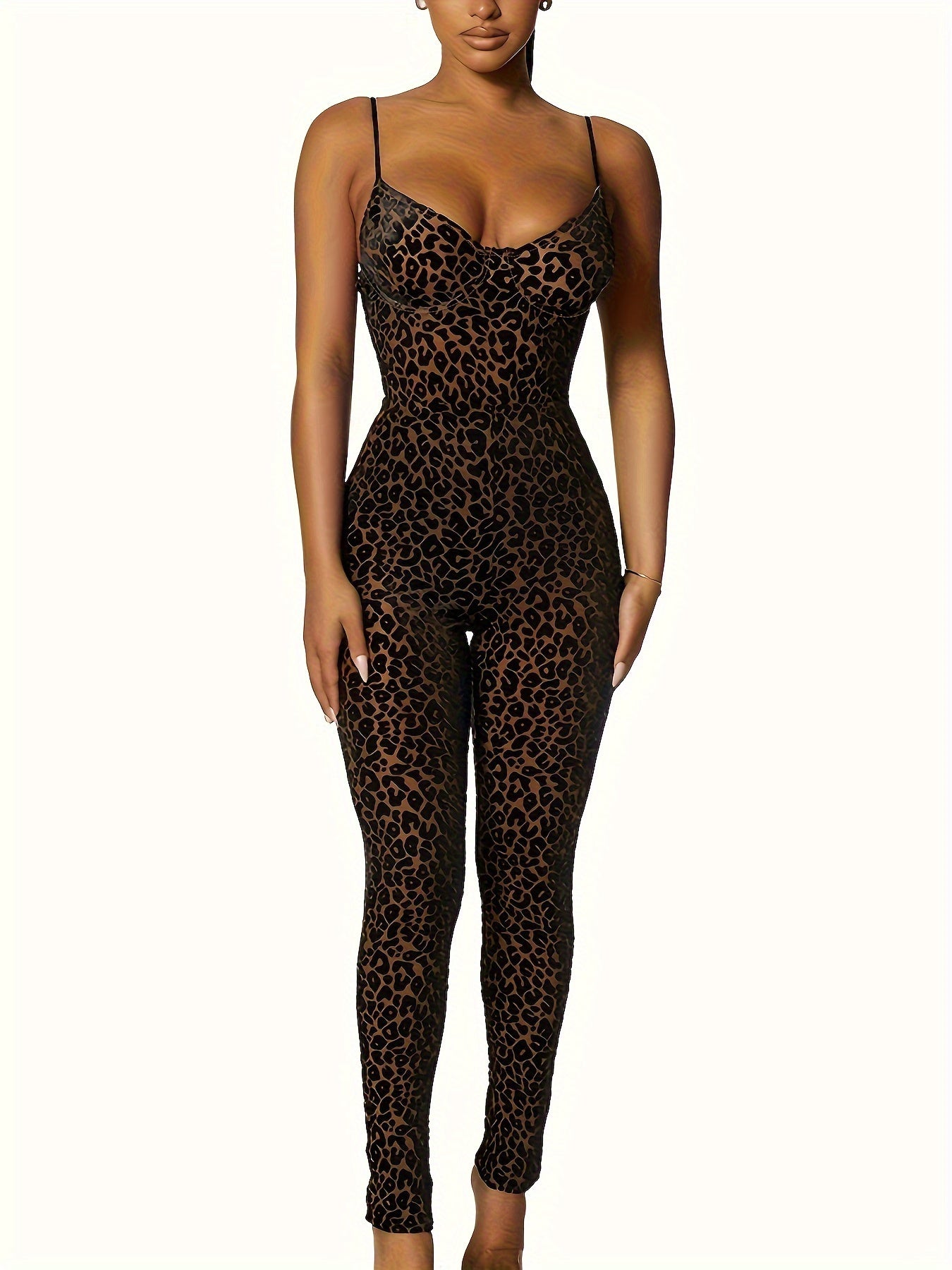 Leopard Print Cami Jumpsuit, Casual Sleeveless Slim Jumpsuit For Spring & Summer, Women's Clothing